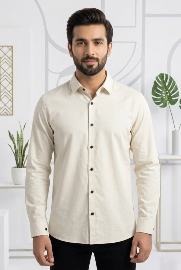 Men’s Premium Cotton Stretchable Shirt – Classic Beige
