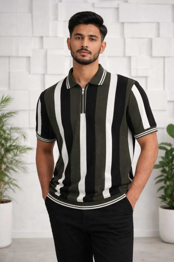 Men’s Vertical Stripe Zip Polo Shirt